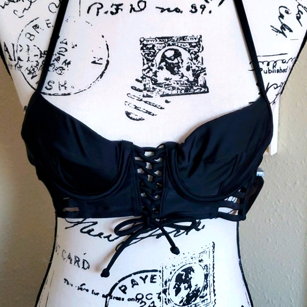 Xhilaration Corset Style Bikini Top Black XS